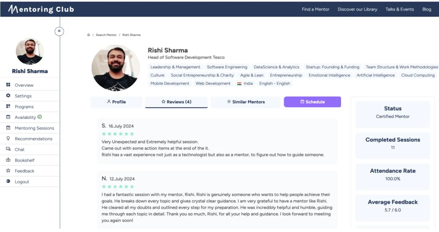 Verified Mentor Profile — 5.7 / 6.0