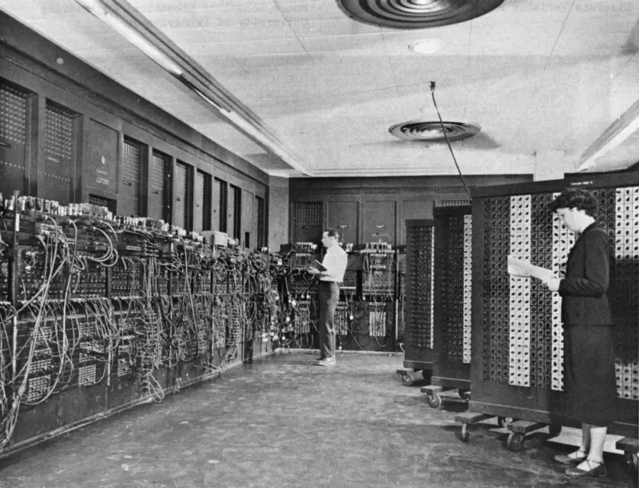 Glen Beck and Betty Snyder Holberton programming the ENIAC at the Ballistic Research Laboratory, Aberdeen Proving Ground, c. 1947–1955